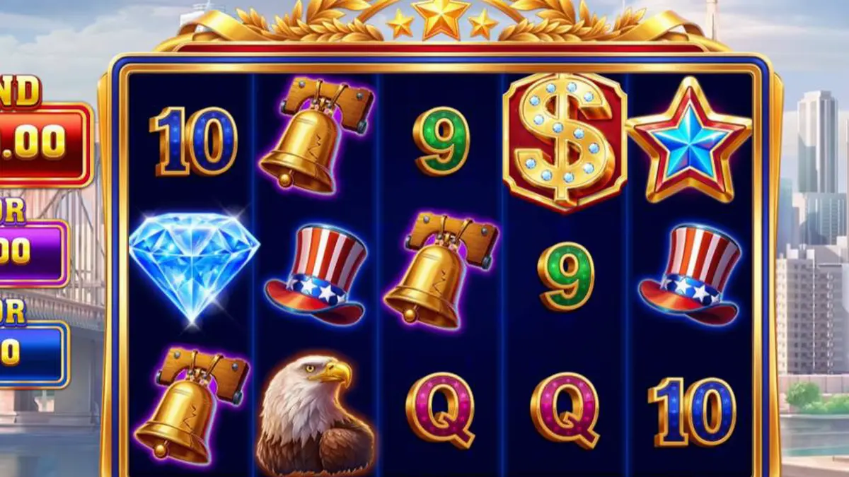 Legacy of Liberty slot game screen na may temang Amerikano